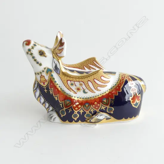 A Royal Crown Derby porcelain paperweight Reindeer